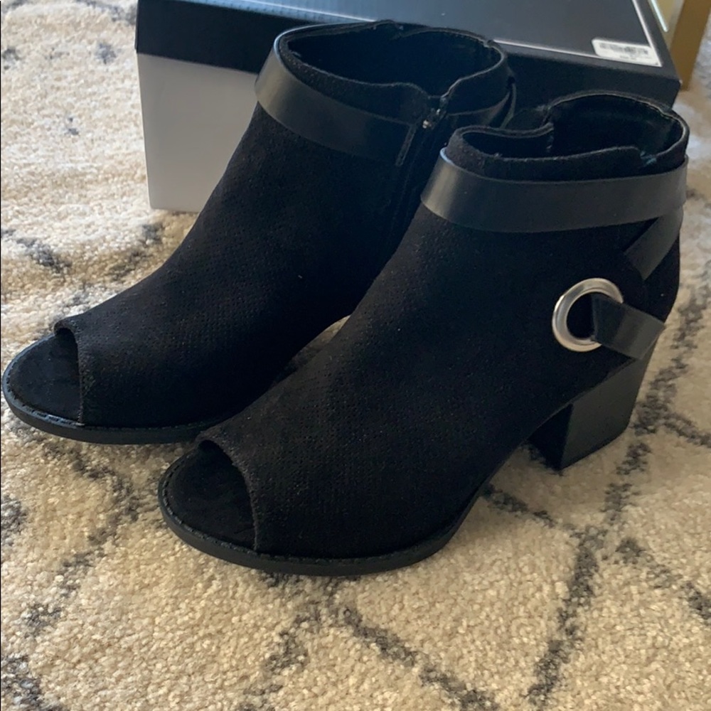 Black open toe booties